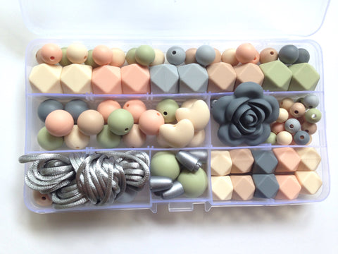 Beige, Peach, Oatmeal, Sage & Gray Silicone Deluxe Necklace Kit