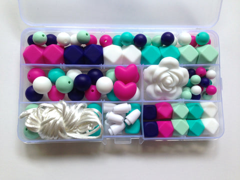 Hot Pink, Navy, White, Turquoise & Mint Silicone Deluxe Necklace Kit
