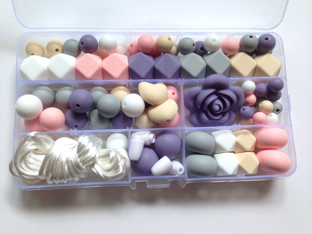Lilac, White, Mint, Pink & Beige Pearl Deluxe Silicone Necklace Kit