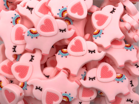 Colorful Elephant Silicone Beads--Pink