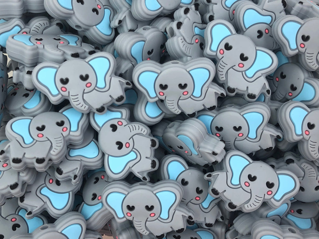 Blue Ear Elephant Silicone Focal Beads