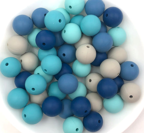 Ocean Silicone Bead Mix--Riverstone, Cool Caribbean, Seaside, Ocean, Sapphire Blue
