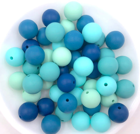 Caribbean Waters Silicone Bead Mix--Mint, Aqua, Seafoam, Ocean, Sapphire Blue