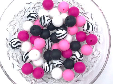 Zebra Silicone Bead Mix,  50 or 100 BULK Round Silicone Beads