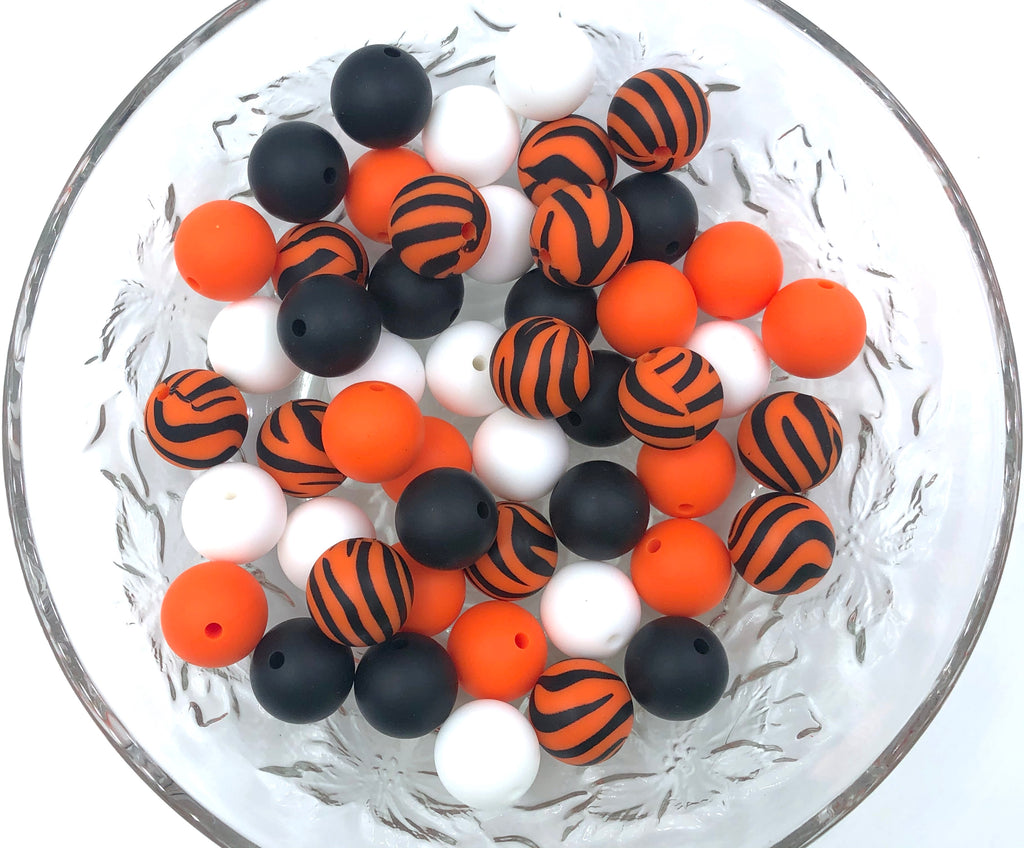 Tiger Silicone Bead Mix,  50 or 100 BULK Round Silicone Beads