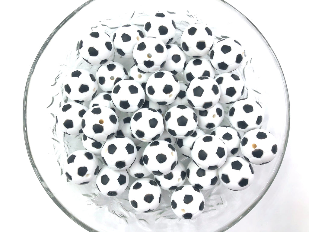 19mm Black and White Soccer Ball Silicone Beads