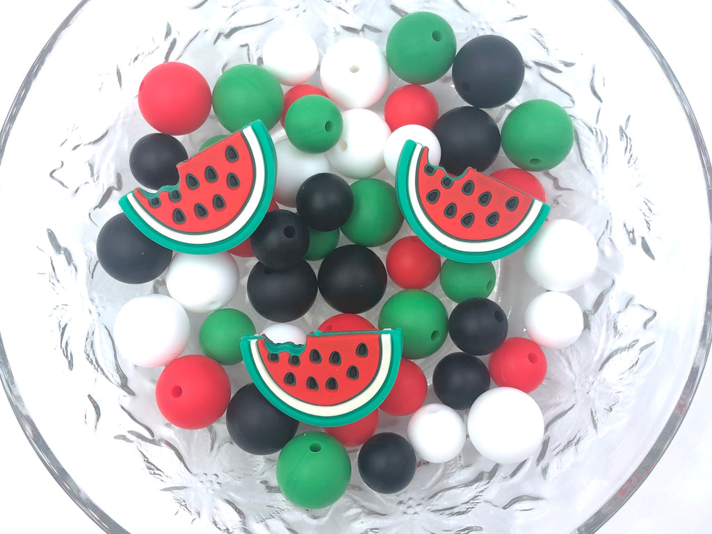 Red Watermelon Picnic Silicone Focal Bead Mix