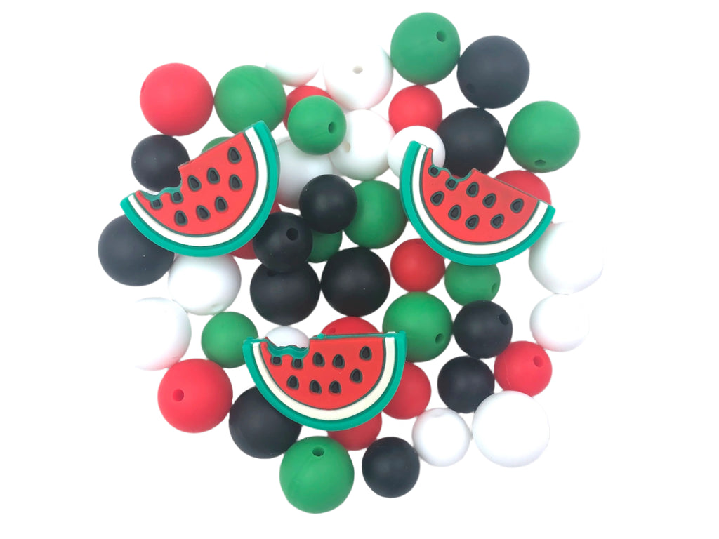 Red Watermelon Picnic Silicone Focal Bead Mix