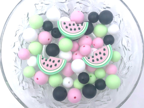 Pink Watermelon Picnic Silicone Focal  Bead Mix