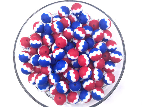 15mm Red, White & Blue Chevron Beads