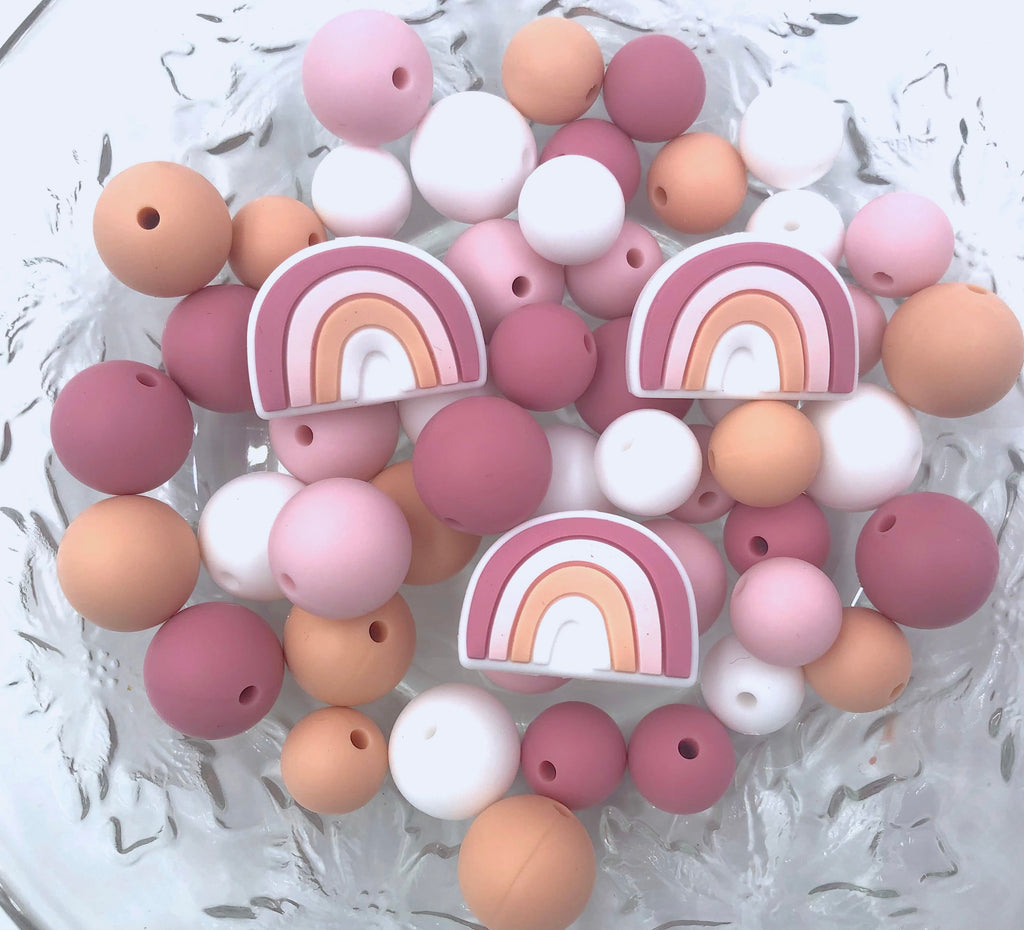 Pink Rainbow Silicone Focal Bead Mix