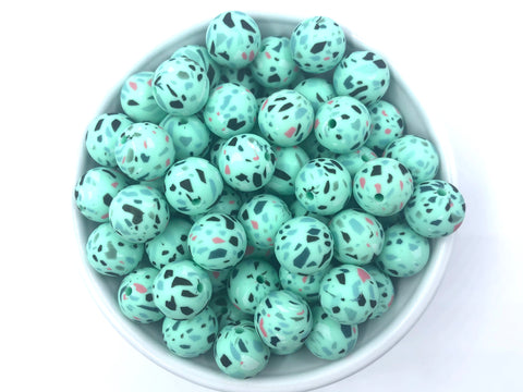 Mint Terrazzo Silicone Beads--15mm