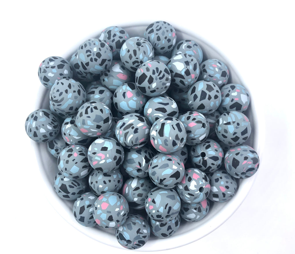 Gray Terrazzo Silicone Beads--15mm