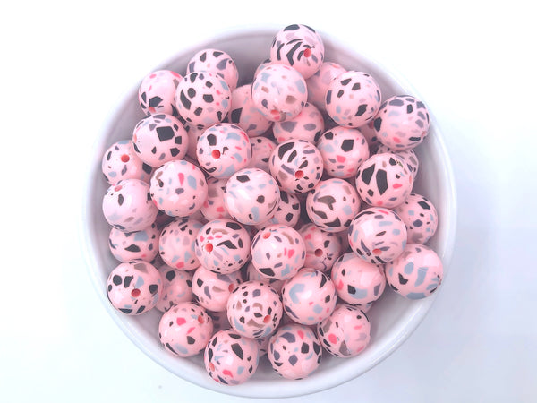 15mm Paw Print Silicone Beads--Pink & Teal Tie Dye