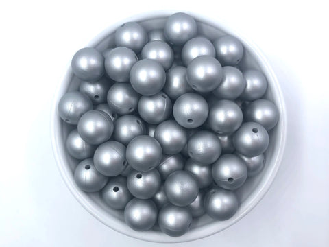 NEW!   15mm Metallic Silver Print Beads