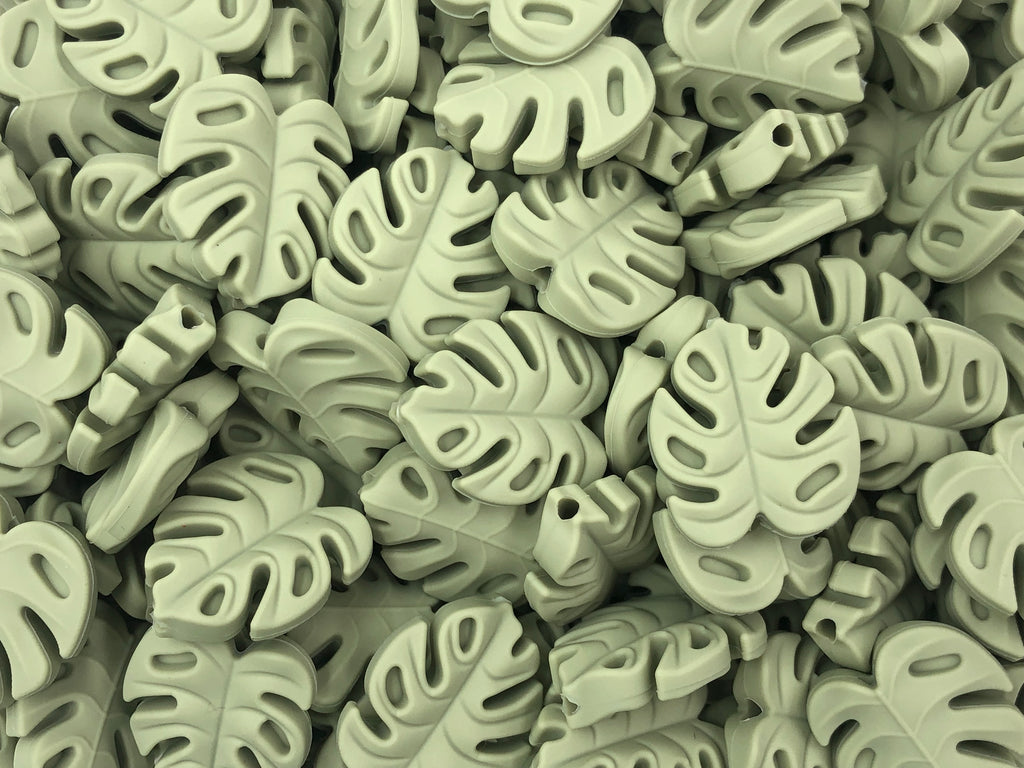 Monstera Leaf Silicone Beads--SAGE GREEN