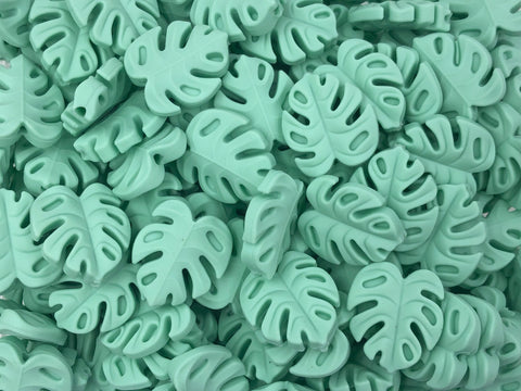 Monstera Leaf Silicone Beads--MINT GREEN