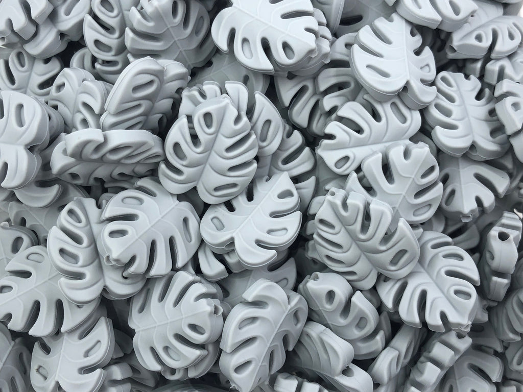 Monstera Leaf Silicone Beads--LIGHT GRAY