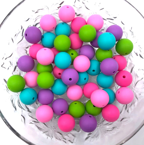 Pink, Flamingo, Green, Turquoise & Lavender Purple BULK Round Silicone Beads