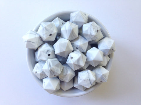 20mm Marble White ICOSAHEDRON Silicone Beads