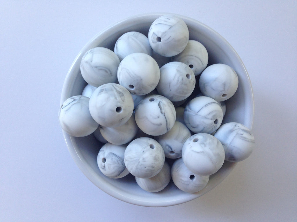 22mm White Marble Round Silicone Beads