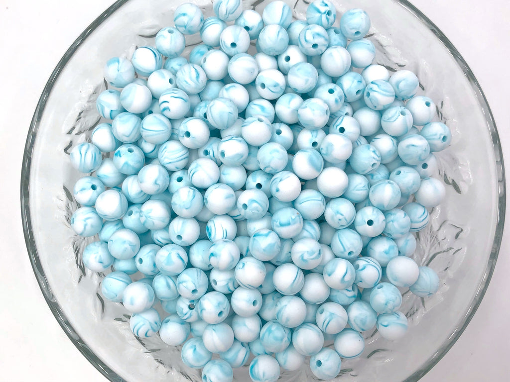 9mm Teal Marble Silicone Beads