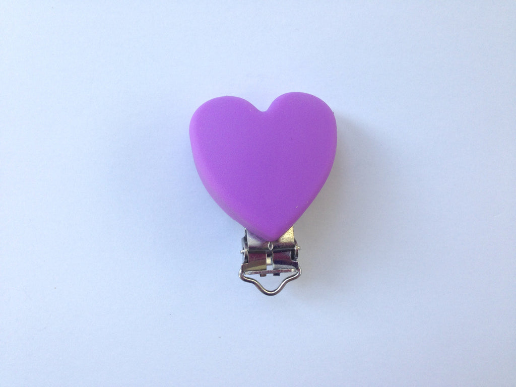 Lavender Purple Heart Silicone Pacifier Clip