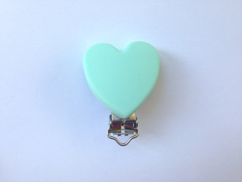 Mint Heart Silicone Pacifier Clip