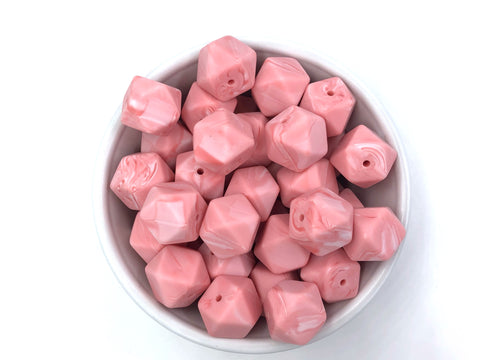 Marble Strawberry Ice Hexagon Silicone Beads