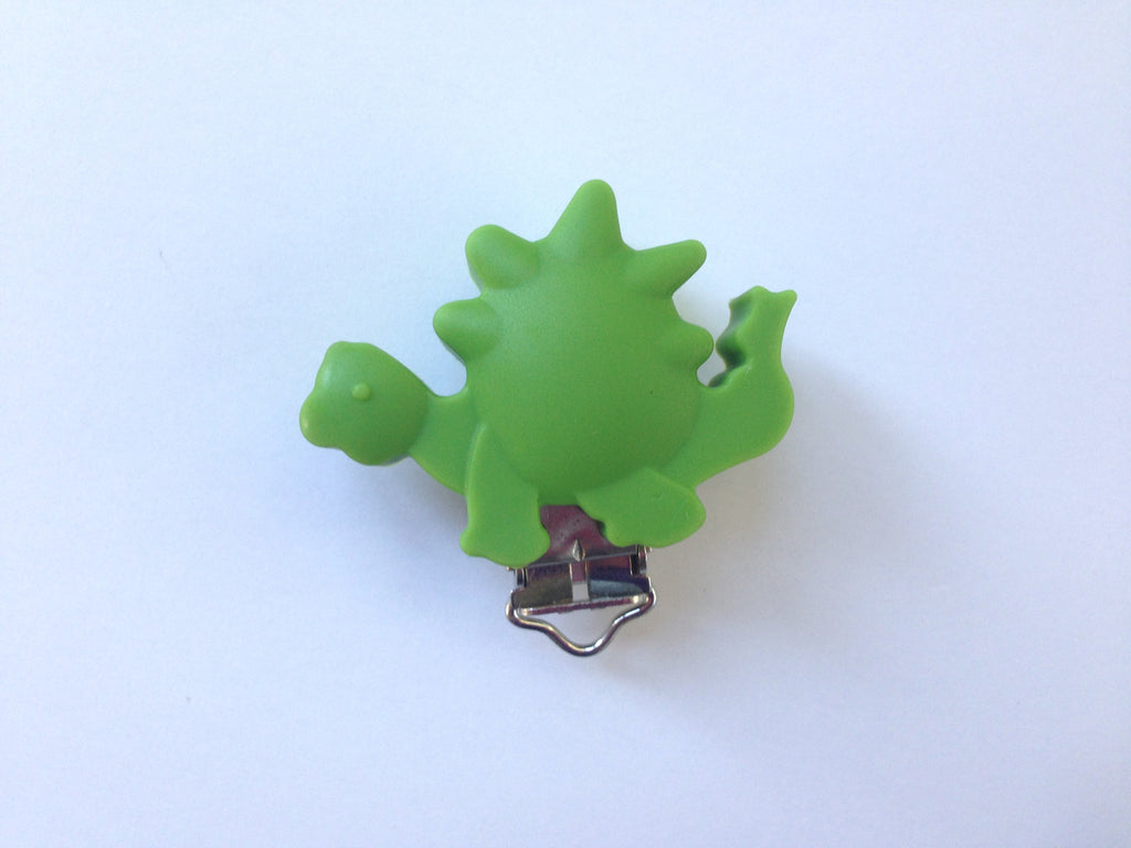 Olive Green Dinosaur Silicone Pacifier Clip