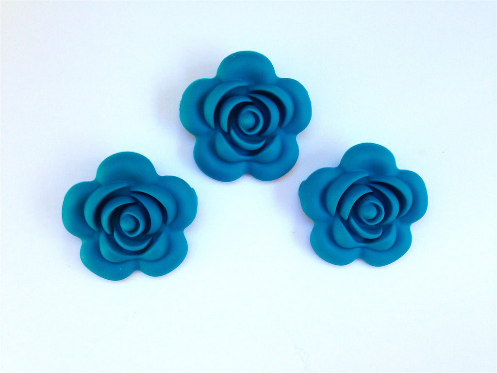 40mm Teal Blue Silicone Flower Bead