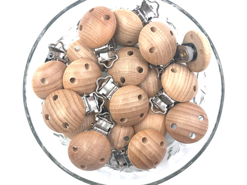 Natural Wood Round Pacifier Clips with Holes--Smaller size