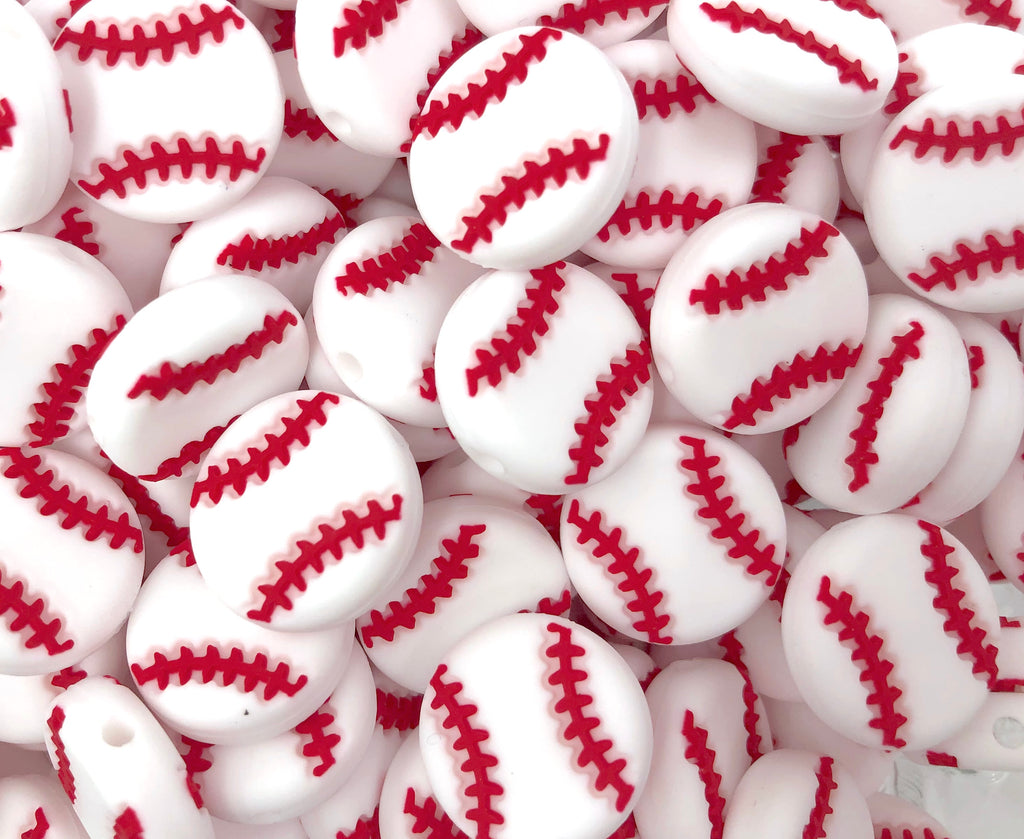 Baseball Printed Beads 12mm