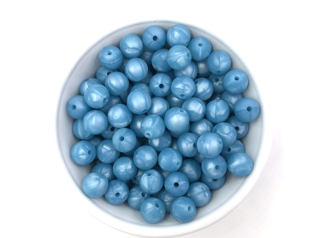 12mm Metallic Powder Blue Silicone Beads