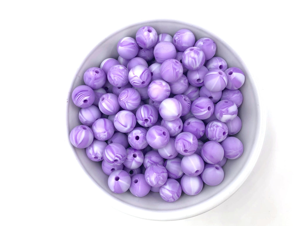 12mm Purple Marble Silicone Beads