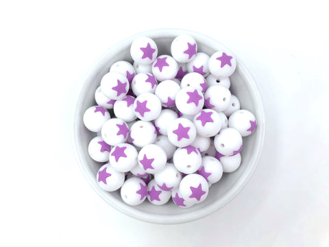 Limited Edition!   15mm White and Purple Star Silicone Beads