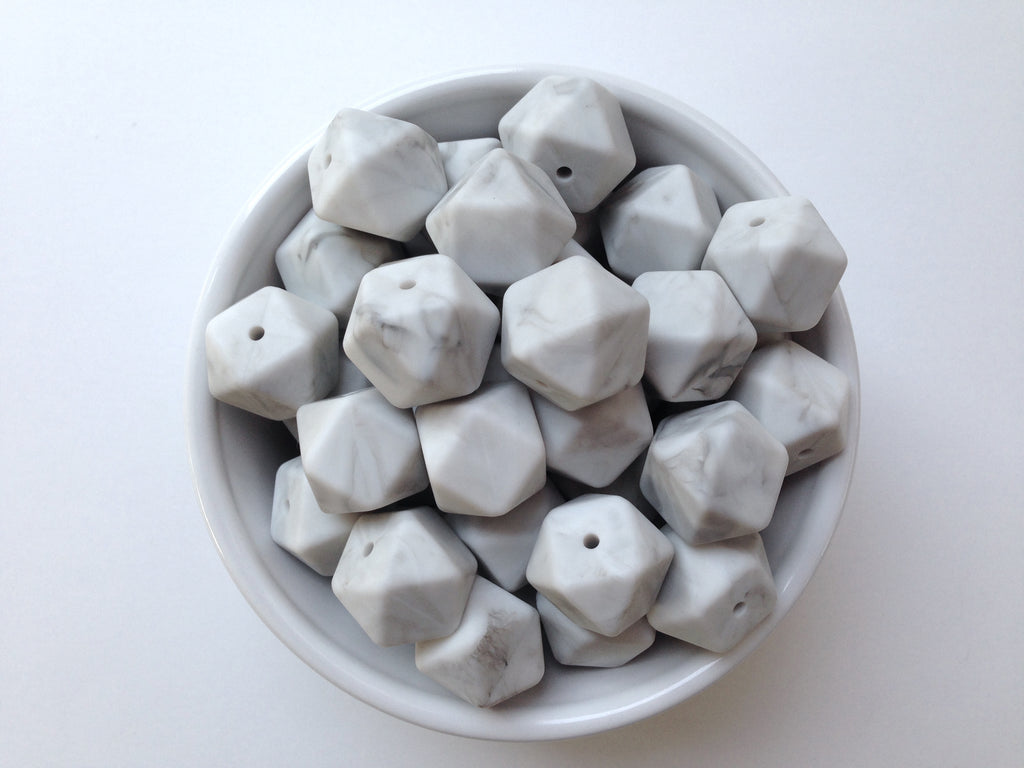 Marble Gray Hexagon Silicone Beads