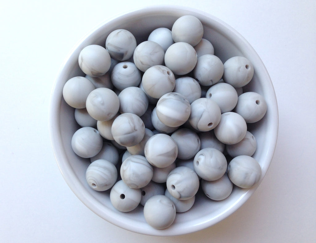 15mm Marble Gray Silicone Beads
