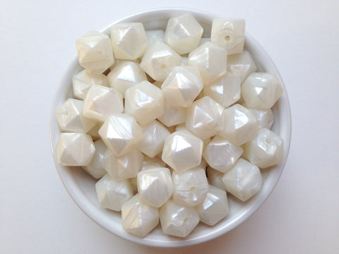14mm Metallic White Mini Hexagon Silicone Beads