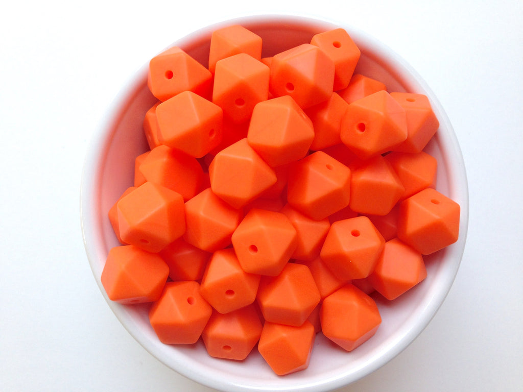 14mm Orange Mini Hexagon Silicone Beads