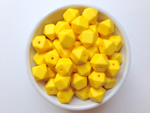 14mm Yellow Mini Hexagon Silicone Beads