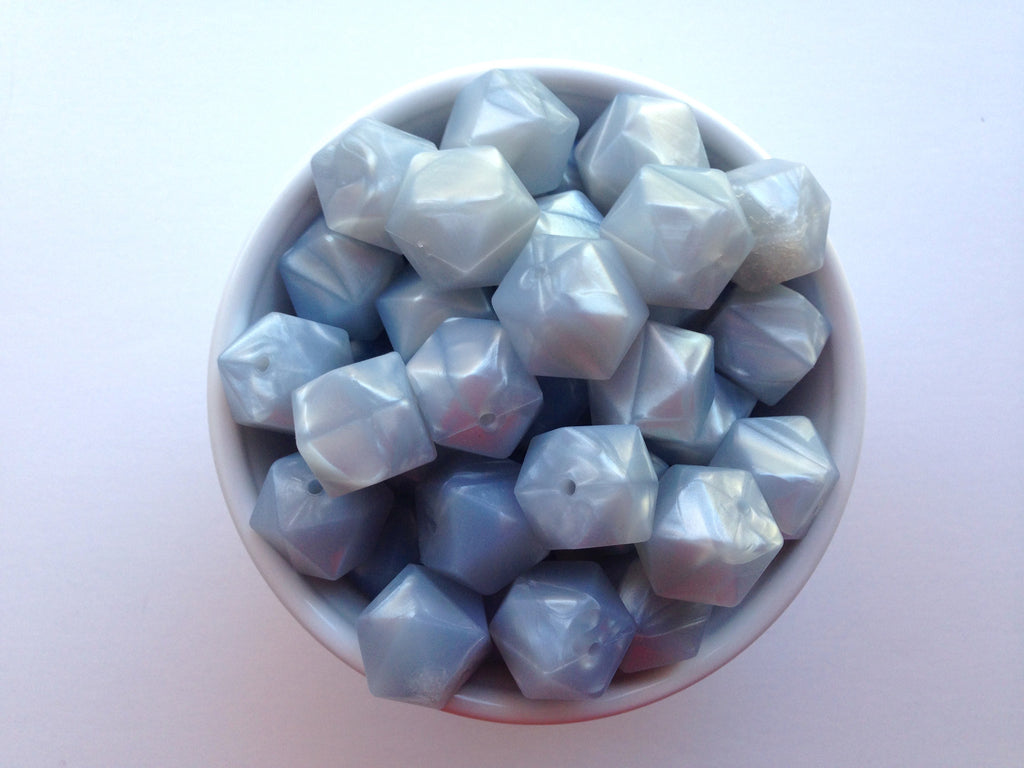 Metallic Light Gray Hexagon Silicone Beads