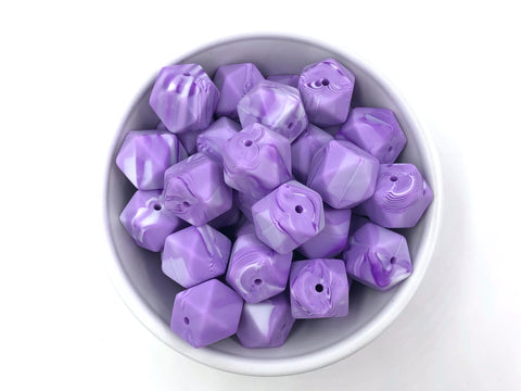 Purple Marble Hexagon Silicone Beads