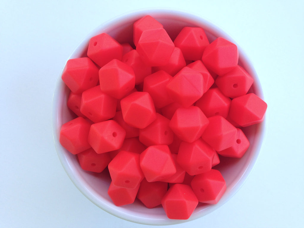 14mm Strawberry Red Mini Hexagon Silicone Beads