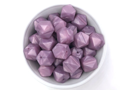 Metallic Lilac Purple Hexagon Silicone Beads