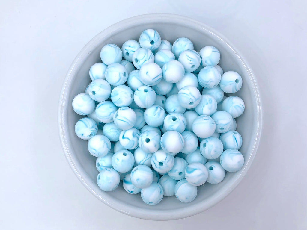 12mm Teal Marble Silicone Beads