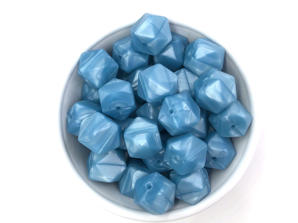 Metallic Powder Blue Hexagon Silicone Beads
