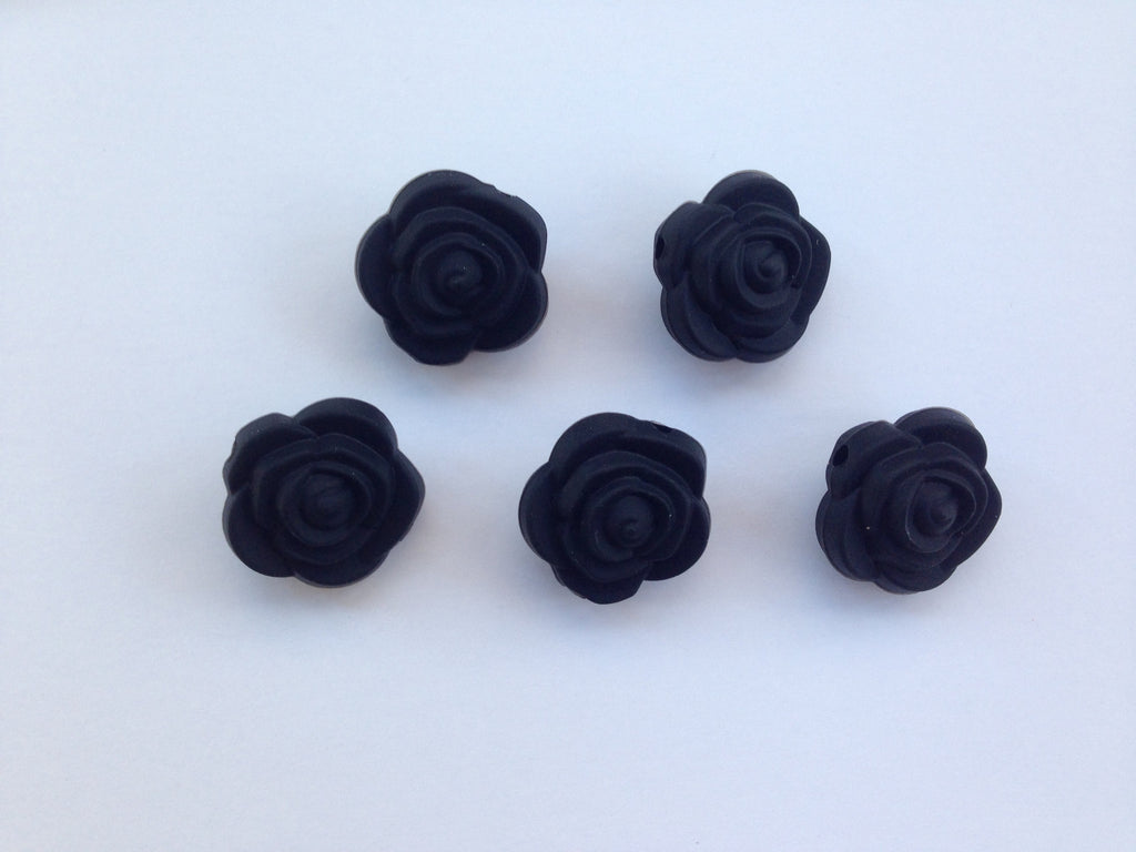Black Mini Silicone Rose Flower Beads