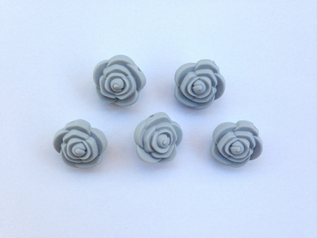 Light Gray Mini Silicone Rose Flower Beads