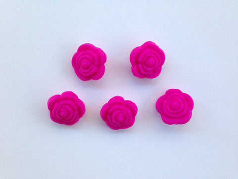Hot Pink Mini Silicone Rose Flower Beads